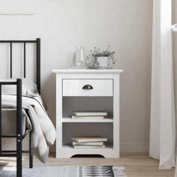 BODO White Bedside Cabinet 53x38.5x67 cm Solid Pine Wood