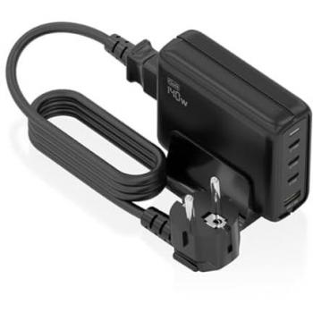 Cargador de Sobremesa GaN Aisens 140W con 3xUSB-C PD3.1 y 1xUSB-A QC3.0, Negro