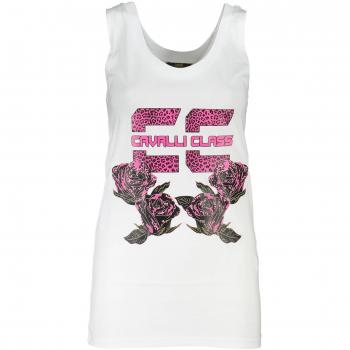 Cavalli Class Elegant White Cotton Tank Top with Logo Print - S