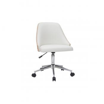 Sillón de escritorio moderno blanco Quino - Diseño contemporáneo, tapizado en poliéster, base de metal cromado, altura ajustable, reposabrazos acolchados, ruedas para facilitar el movimiento