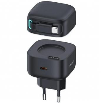 Cargador USB-C Usams con Cable Retráctil PD+QC 35W Gan Carga Rápida Negro
