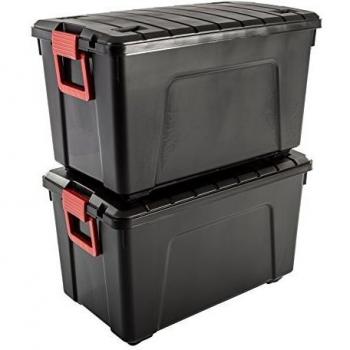 Iris Ohyama, Juego de 2 Grande Cajas de Almacenamiento para Bricolaje, 110 L, Asa y Ruedas, Móvil, Garaje, Jardín - Store It All Box Sia-110 - Negro
