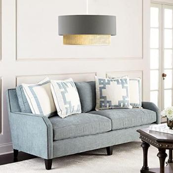 Lámpara Colgante Loughborough 1xE27 20W Plástico Tela 70xØ30 cm Gris/Amarillo