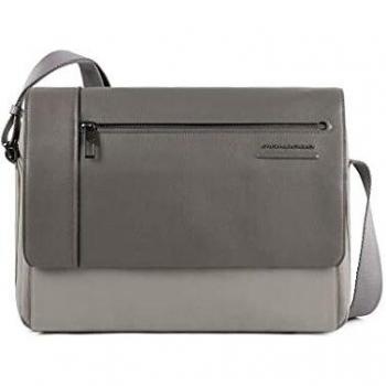Piquadro Akron Gray Leather Laptop Messenger Bag for Men