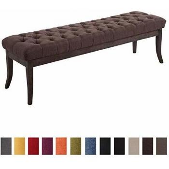 Taburete Recibidor Ramses en Tela Marrón con Patas de Madera Oscura 150 cm