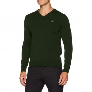 Gant Lambswool V-Neck, suéter para Hombre, Verde