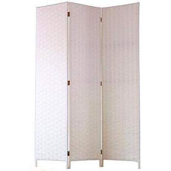 Biombo de 3 paneles de fibras naturales color blanco - Dimensiones: 180 x 135 cm