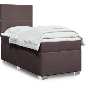 Cama box spring suave con colchón marrón oscuro 90x200 cm Tela