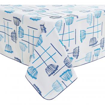 Deconovo Mantel para Mesa Rectangular de Cocina Estampado con Dibujo de Loto 130 x 220 cm Azul