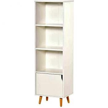 HOMCOM Estantería con 3 Estantes Abiertos y 1 Cerrado con Puerta Librería de Estilo Moderno para Almacenamiento de Libros Juguetes CDs Plantas 40x30x129,5 cm Blanco