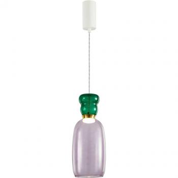 Lámpara colgante LED Fay, púrpura/verde oscuro, vidrio, Ø 15 cm