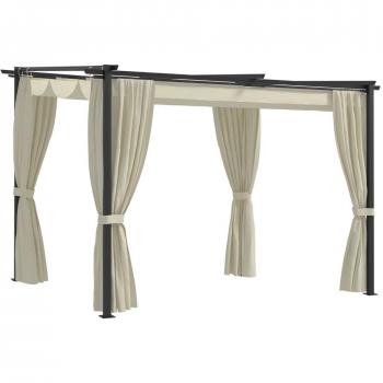 Cenador con cortinas 3x3 m crema en acero