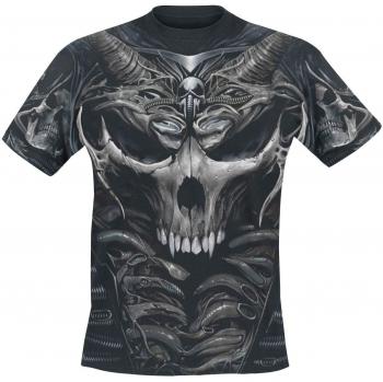 Skull Armour Bio-Mechanical Design Allover Print Black Unisex T-Shirt - 100% Cotton