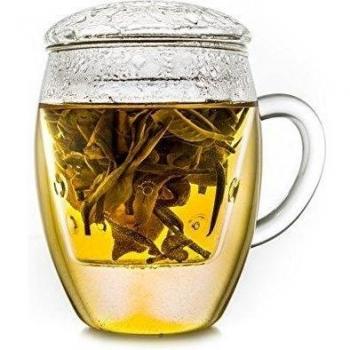 Creano Té de VidrioAll-In-One - Taza de Té Grande con Filtro y Tapa de Vidrio | 400ml