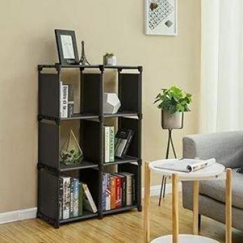 Estantería modular BN1082 con 6 cubos negros, estante organizador multifuncional montado, incluye puertas para almacenamiento