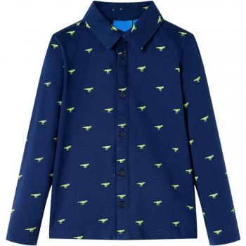 Camisa de Niño con Estampado de Dinosaurios, Ropa de Manga Larga, Color Azul Marino, Talla 140
