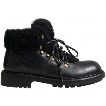 Dolce & Gabbana Black Leather Shearling Lace-up Boots - EU44/US11
