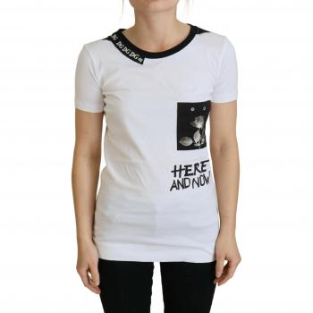 Dolce & Gabbana Chic Monochrome 'Here and Now' Cotton T-Shirt, White, Female, Size: 3XS