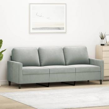 Sofá de 3 plazas 180 cm gris claro en terciopelo