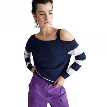 Liu Jo Women's Boat Neck Blue Sweatshirt with Striped Sleeves - Size M