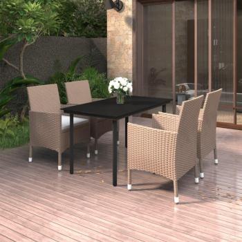 5 Piece Outdoor Dining Set with Cushions, Poly Rattan and Glass