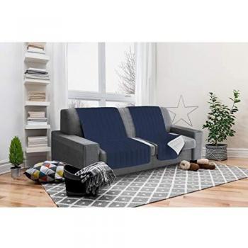 Italian Bed Linen Elegant Protector de Respaldo y Asiento para Sofá, Microfibra, Azul Oscuro y Gris Claro, 40x30x15 cm