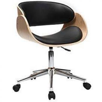 Silla de escritorio Miliboo negra y de madera clara con ruedas BENT
