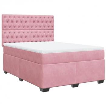 Cama Box Spring con colchón de terciopelo rosa 140x190 cm