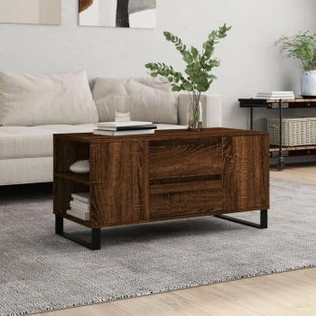 Mesa de centro de madera de ingeniería 102x44,5x50 cm en color blanco y negro brillante, ideal para salón o comedor, estilo moderno