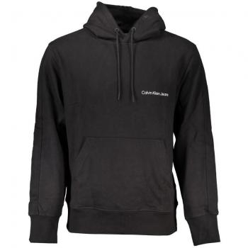 Calvin Klein Men's Black Brushed Cotton Long-Sleeved Hooded Sweatshirt with Logo Print - Size M