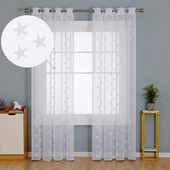 Deconovo Visillos para Ventanas Cortina Traslúcida para Dormitorio y Salón con Ojales 2 Piezas 140 x 280 cm Blanco