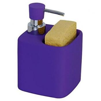 MSV Distribuidor DE JABON/Porta Esponja Violeta 'Malaga', Cerámica Pintada, 15x9.5x9.5 cm