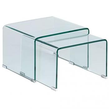 Set de 2 Mesitas Nido de Cristal Templado Transparente 12mm 50 x 45 x 33 cm