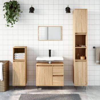 Conjunto de muebles de baño 3 piezas madera contrachapada roble Sonoma Marrón Multilayer