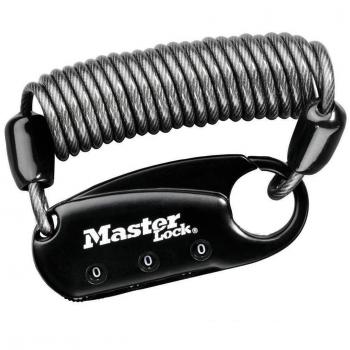 Master Lock 1551EURDBLK Candado para Mochila con Combinación y Cable Enrollable, Negro, 4.1 x 6 x 1 cm