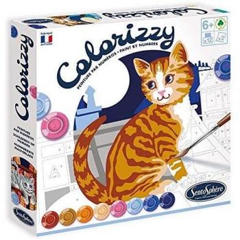 Sentosphère- Colorizzy - Kit de Pintura por números para niños, diseño de Gato, Multicolor, DIY