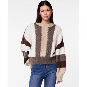 Jersey de lana a rayas con escote redondo de mujer