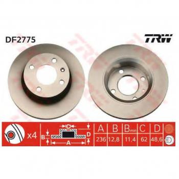 Disco de freno TRW DF2775 delantero, sólido, 1 pieza