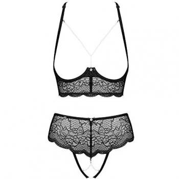 Obsessive Conjunto de lencería con detalles de joyería brillantes., Negro , S-M