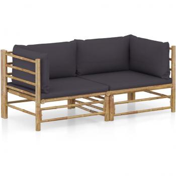 vidaXL 2-Piece Garden Lounge Set with Dark Grey Cushions and Bamboo Frame