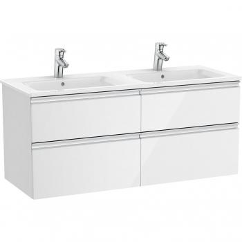 Mueble de baño con 4 cajones y lavabo doble The Gap Roca, color blanco brillo