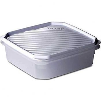 Tatay Fiambrera de Alimentos, Hermética, 1.3L de Capacidad, Tapa Flexible a Presión, Libre de BPA, Apto Microondas y Lavavajillas, Color Blanco, Medidas: 18,5 x 18,5 x 6,1 cm