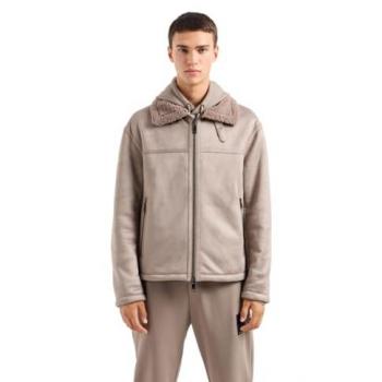 Armani Exchange Men's Beige Pilot Jacket with Two-Way Zipper, Size S