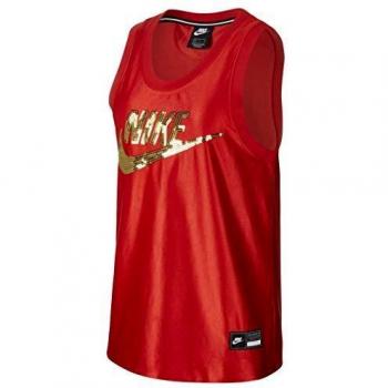 NIKE W NSW Jersey Glm Dnk Long Sleeve Top, Mujer, University Red/Metallic Gold, L