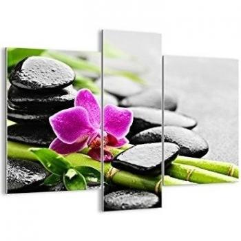 Cuadro sobre vidrio - Impresiones sobre Vidrio - Planta piedras bambú spa - 95x80cm - Decoracion de Pared - Impresión en Vidrio - Cuadro en vidrio - Cuadro de Cristal - GCB95x80-2681