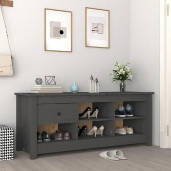 Zapatero de madera maciza de pino gris 110x38x45,5 cm