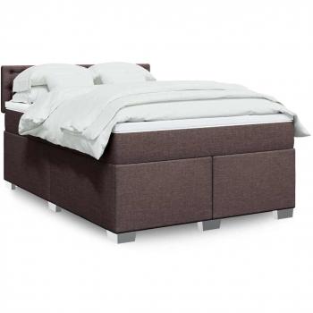 Cama Box Spring con Colchón de Tela Marrón Oscuro 140x190 cm