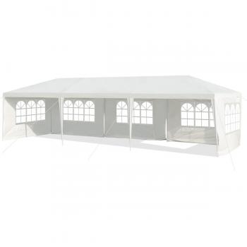 Carpa Plegable Impermeable Costway 3 x 9 m con 5 Paneles Laterales Removibles, Glorieta con Palos Resistentes para Eventos, Playa y Barbacoas, Color Blanco