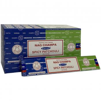Incienso Satya Nag Champa Spicy Patchouli - Varillas de Incienso con aroma a Patchouli picante - 20 varillas - Satya Incense