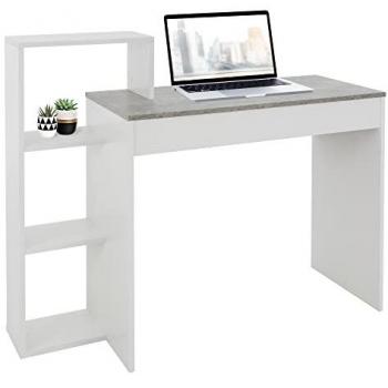 Escritorio ML-Design con Estantes 110x72x40 cm, Mesa de Trabajo Blanco/Cemento, Sistema 2 en 1 para Oficina/Hogar